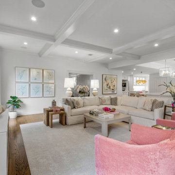 Elegant Open-Concept Living Room with Soft Neutrals and Vibrant Accents