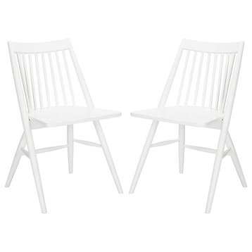 Set of 2 Dining Chair, Rubberwood Construction With Spindle Backrest, White
