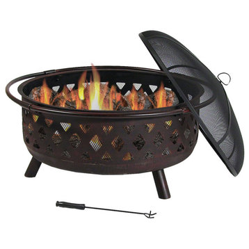 Sunnydaze Round Large Bronze Crossweave Fire Pit With Spark Screen, 36"