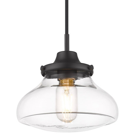 Golden Nash 1-Light Small Pendant 3419-S BLK-CLR, Matte Black