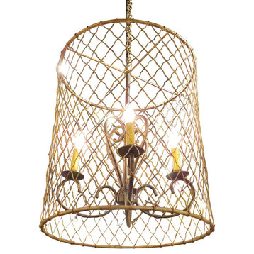 Bronze Gold Wire Cage Pendant Light, Chandelier Country Cottage French