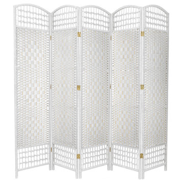5 1/2' Tall Fiber Weave Room Divider, White, 5 Panel