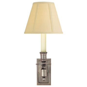 French Single Library Sconce in Antique Nickel with Tissue Shade
