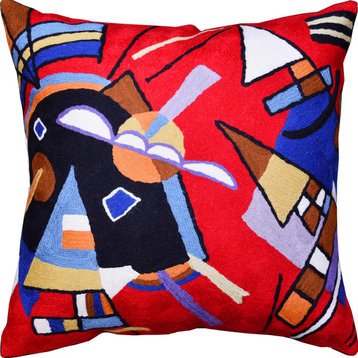 Kandinsky Bright Pillow Cover Red Painting Throw Cushions Handmade Wool 18x18