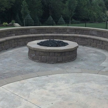 Paver Patio, Grill Enclosure, Outdoor Living Space, Rock Bubbler and Fire Pit