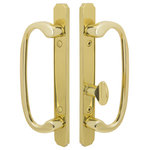 FPL Door Locks & Hardware - Embassy Brass Sliding Door Handle Set with Lock, Non-Keyed, Polished Brass, 1-1/2" Thick Door - FPL's Embassy Brass Sliding Door Handle Set with Lock (Non-Keyed) - Polished Brass offers practical design and durable construction.  Handles project 1-3/4" from door face allowing good finger and screen door clearance. This set is NON-KEYED, so the locking handle set features interior thumb turn only.  The easy to install mechanism is designed to withstand a forced entry load of 1,000 lbs.
