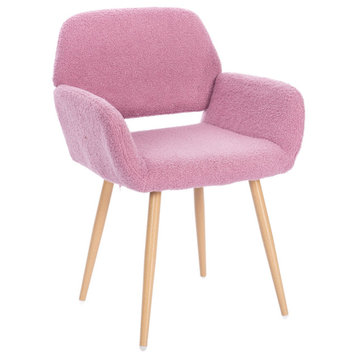 Faux Teddy Fabric Upholstered Desk Chair No Wheels, Pink