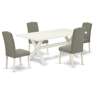 East West Furniture X-Style 5-piece Wood Dining Set in Linen White/Dark Shitake
