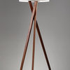 Contemporary Floor Lamp, Walnut Wood Tripod Legs With Drum Shaped Shade