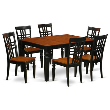 Welg7-Bch-W, 7-Piece Dining Set With Table and 6 Wood Dining Chairs, Black