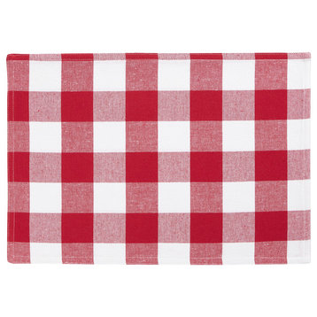 Farmhouse Living Buffalo Check Placemats, Set of 4, Red/White, 13"x19"