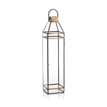 Martino 25" Tall Antique Brass Glass Lantern