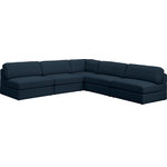Meridian Furniture - Beckham Linen Textured Fabric 5-Piece Modular L-Shaped Sectional, Navy - Liven up your living space with this Beckham navy durable linen polyester fabric sectional. Its navy color complements any contemporary home decor, while its durable linen and polyester fabric upholstery provides you with a soft and comfortable place to sit. This sectional is modular, so you can create infinite configurations, which are easily attached using the attachment latch underneath. Its linen, wood, and foam construction guarantees stability for years to come.