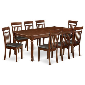 East West Furniture Dover 9-piece Wood Dining Set with Leather Seat in Mahogany