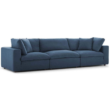 Commix Down Filled Overstuffed 3 Piece Sectional Sofa Set, Azure