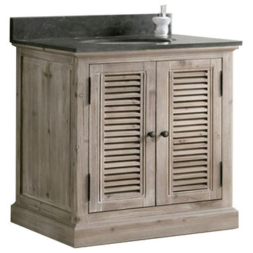 36" Solid Wood Sink Vanity With Carrera White Marble Top And Round Sink, Dark Li
