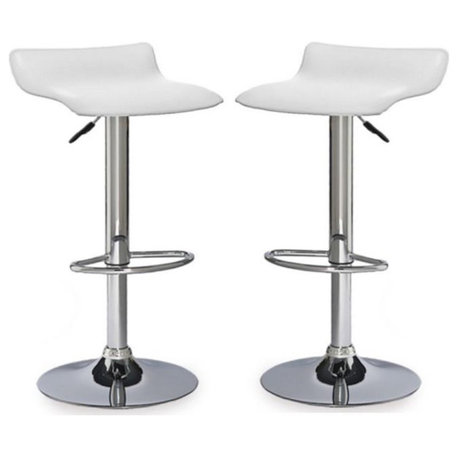 Home Square Adjustable Wood Swivel Bar Stool in White and Chrome - Set of 2