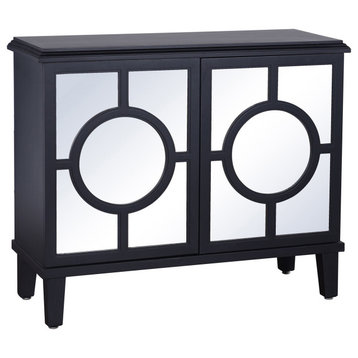 Hollywood Cabinet Two Circle Patterned Doors Black Finish