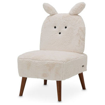 Michael Amini Faux Fur Bunny Accent Chair in Ivory and Capri Wood