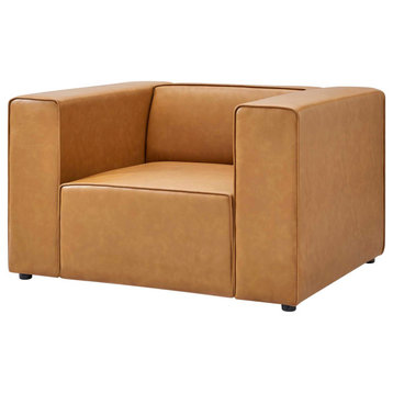 Armchair Accent Chair, Faux Vegan Leather, Tan, Modern, Lounge Hospitality