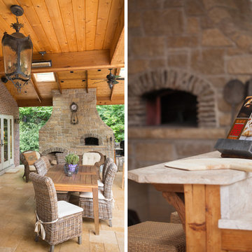 Covered Patio with Fireplace and Wood Fired Oven