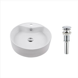 Contemporary Bathroom Sinks Elavo Ceramic Round Vessel White Sink, Overflow Drain Chrome