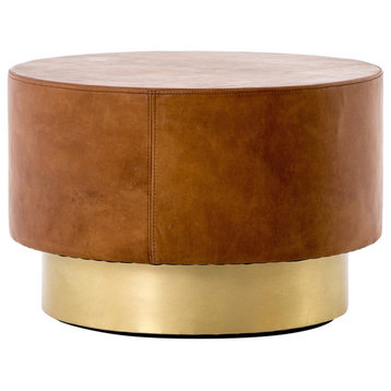 Flynn Round Brown Leather Coffee Table