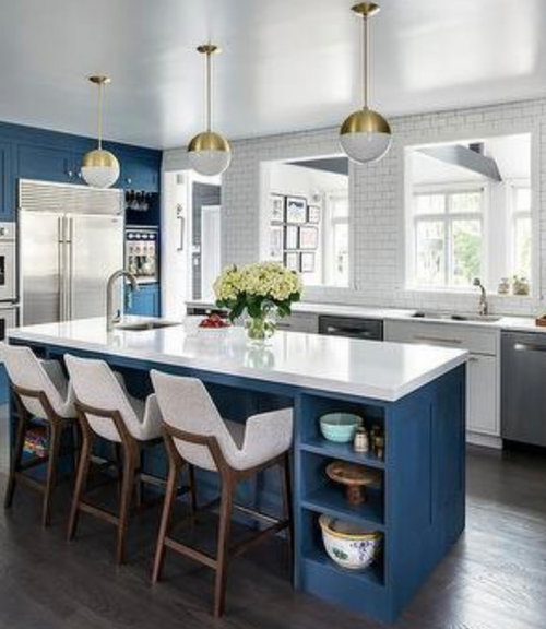 Blue kitchen island