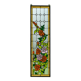 10 X 36 Handcrafted Stained Glass Window Panel Rose Flowers Victorian Stained Glass Panels By Three Mountain International Inc Houzz