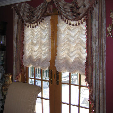 Throw Style Swags & Jabots on French Doors over Austrian Shades