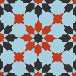 Moroccan Mosaic and Tile House - Ahfir Handmade Cement Tile, Red/Bleu/Black, Sample - Wall And Floor Tile