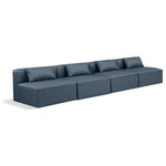 Meridian Furniture - Cube Upholstered Modular Sofa, Navy, 4-Piece: 4 Armless Chair, Vegan Leather - Elevate your space with the luxurious Cube Vegan Leather Modular Sofa. This modular sofa exudes modern elegance, charm, and comfort making it a perfect addition to any contemporary living space. Its clean lines and cube shape are reminiscent of minimalist design, while the plush navy vegan leather upholstery adds a touch of luxury and sophistication. The chair's versatile construction and geometric aesthetic seamlessly integrate into various design styles, from sleek living rooms to chic home offices, embodying the essence of modern design and creating a sense of order and tranquility in your space.