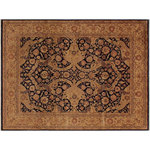 Bareens Designer Rugs - Antique Vegetable Dyed Agra Eileen Blue/Tan Wool Rug - 7'11'' x 9'9'' - Designed with mesmerizing intricacy and gorgeous color palette, this hand-knotted masterpiece demonstrates the beauty and electrifying thrill of Pak Persian art. These meticulously hand-knotted Pak-Persian rug is made with pure wool and features breathtaking traditional, transitional, and tribal designs in bold luxurious color pallets. Known for their intricate designs these rugs are a reproduction of Persian rugs, made in Pakistan with unique Mughal designs. Made by master weavers using the same Persian texture, design and dying technique, we wanted to produce the most significant manifestation of Persian art, life, and culture. This rug is most famous for its exceptional quality, incredible designs, patterns, and vibrant rich color. Pak-Persian rugs made with Persian weave with high knot counts, which enables the high intricacy and detail found in the patterns are also referred to as "State of art", each color adds a rich beautiful detail in the artwork of this rug. The design, color, and beautiful chromatic composition with a vibrant sheen with intricate designs, exude beauty, elegance, and quality make this rug a masterpiece of its own.