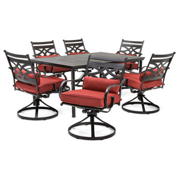 Hanover MCLRDN7PCSQSW6 Montclair Seven Piece Steel Outdoor Dining - Chili Red