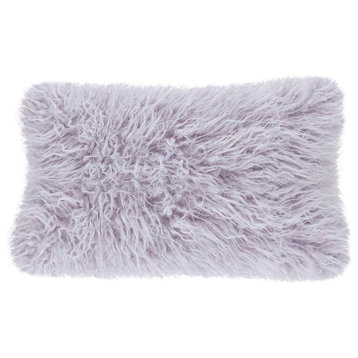 Decorative Faux Mongolian Fur Throw Pillow , Lavender, 12"x 20"