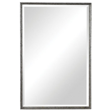 Modern Rectangular Mirror in Distressed Silver Gold Highlights and Detailed