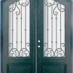 Valencia 72x96  Arch Top Forged Iron Double Door 3/4 Lite Steel - Front Doors