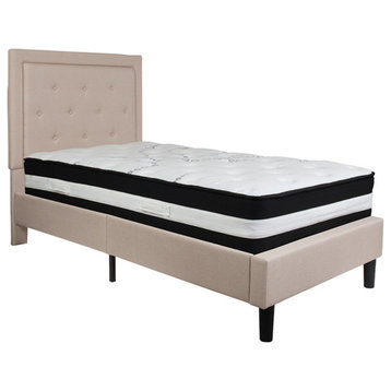 Roxbury Twin Size Tufted Upholstered Platform Bed With Pocket Spring Mattress