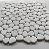 Pebble Stone Mosaic Tile Carrara White Marble River Rocks Tumbled, 1 sheet