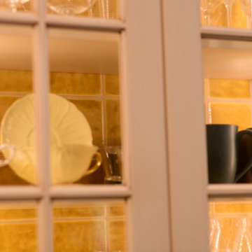 Tile backed Glass Front Cabinet