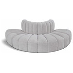 Meridian Furniture - Arc Upholstered Outward Curved Modular Sectional, Grey, 4-Piece: Reverse Corner (4), Boucle Fabric - Give your living room or den the perfect blend of style and versatility with this Arc boucle fabric curved modular Sectional. Part of the Arc modular furniture collection, this Sectional comes upholstered in rich grey boucle fabric and features deep channel tufting that adds a touch of luxury while enhancing comfort and support. A seamless combination of form and function, this chair can be used with other Arc pieces to create a myriad of configurations in your well-curated room.