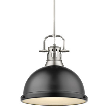 Duncan 1 Light Pendant, Rod in Pewter with a Matte Black Shade