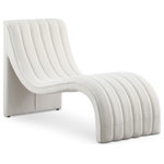 Meridian Furniture - Orian Teddy Fabric Upholstered Chaise, Cream - Sit down and get comfy on this Orian teddy fabric chaise. The super soft cream faux shearling teddy fabric is welcoming to the skin and feels great to the touch, so lounging and nap time is always an experience in luxury. The deep channel tufting adds to the overall aesthetic appeal of this lounge chair while also giving it a resilient quality, so it lasts and lasts. The curved design is both elegant and modern, making the chaise a good fit in nearly any contemporary setting.