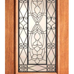 Scrollwork Ironwork Beveled Glass, Single Door, Mahogany - Front Doors