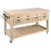 Earwin Natural Pine Kitchen Island on Casters with Pull Out Wood Bins