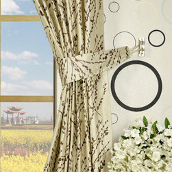 Halo Trendy Embroidered Plants Rod Pocket Dupioni Silk Curtains 4 Colors - Curtains