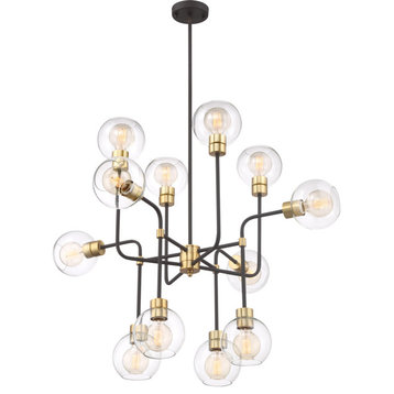 Pierre 12 Light Chandelier, Polished Brass And Matte Black With Glass