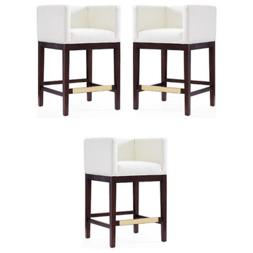 Home Square 34" Faux Leather Barstool in Ivory & Dark Walnut - Set of 3