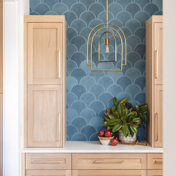 Scullery with Custom Cement Tile Backsplash & Light Wood Cabinetry