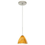 Besa Lighting - Besa Lighting 1XT-1779HN-SN Mia - One Light Cord Pendant with Flat Canopy - Mia has a classical bell shape that complements aeMia One Light Cord P Satin Nickle Honey G *UL Approved: YES Energy Star Qualified: n/a ADA Certified: n/a  *Number of Lights: Lamp: 1-*Wattage:50w GY6.35 Bi-pin bulb(s) *Bulb Included:Yes *Bulb Type:GY6.35 Bi-pin *Finish Type:Bronze